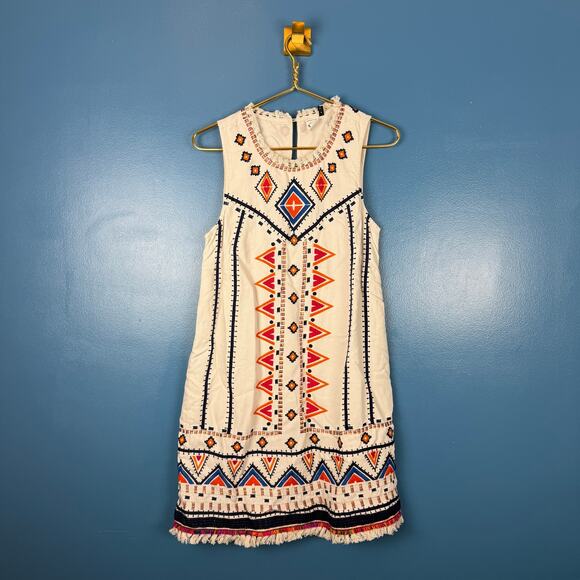 Anthropologie Akemi + Kin Reagan Embroidered Shift Dress White Sleeveless Sz 2 - Picture 4 of 16
